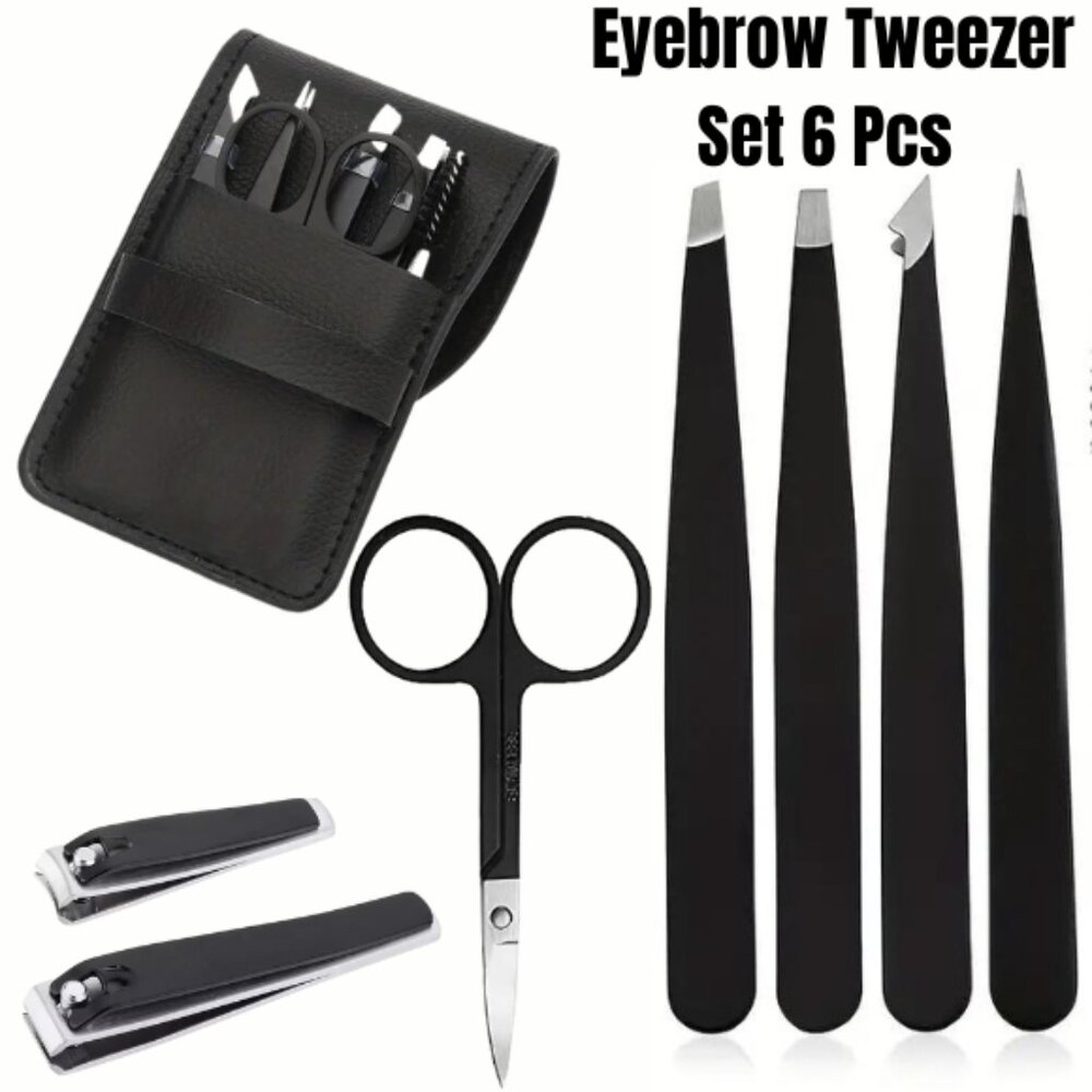 6pcs Set Eyebrow Tweezers Precision Kit, Stainless Steel Ingrown Hair Removal